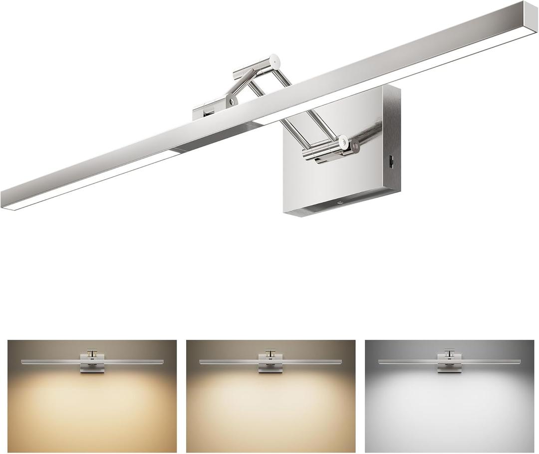 VONLUCE 30" LED Bathroom Vanity Light, 3CCT Modern LED Vanity Lights with 360 Rotatable Head Swing Arm, 11.4W Bathroom Light Fixture Over Mirror, LED Lights for Bathroom Bedroom, Brushed Nickel (Chrome)