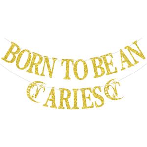 Born to be An Aries Banner, 12 Constellation Zodiac Aries Birthday Party Decoration Supplies, March April Horoscope Astrology Birthday/Baby Shower Decorations Gold Glitter