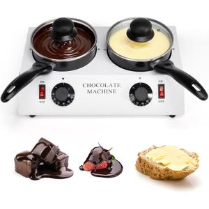 Dyna-Living Chocolate Melting Pot Dual Chocolate Tempering Machine for Melting Chocolate, 80W Chocolate Melting Machine Electric Chocolate Melter Pot for Home, Chocolate Fondue Pot for Chocolate Melt (Double)