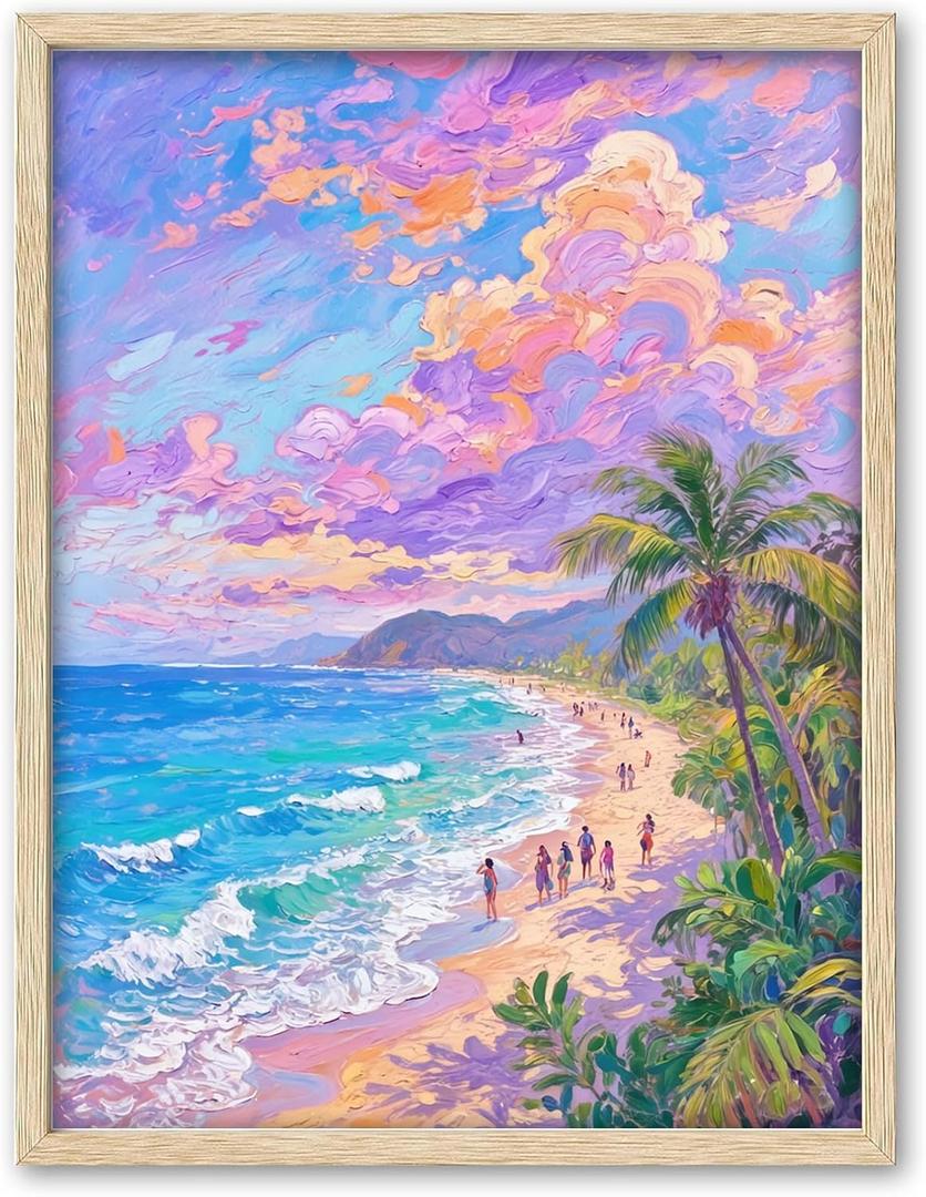 Beach Picture Wall Art for Home Decor Bay Coastal View Poster Summer Wall Decor Beach Oil Painting Canvas Prints for Living Room Bedroom Bathroom Decorations 16 24 in (Unframed)