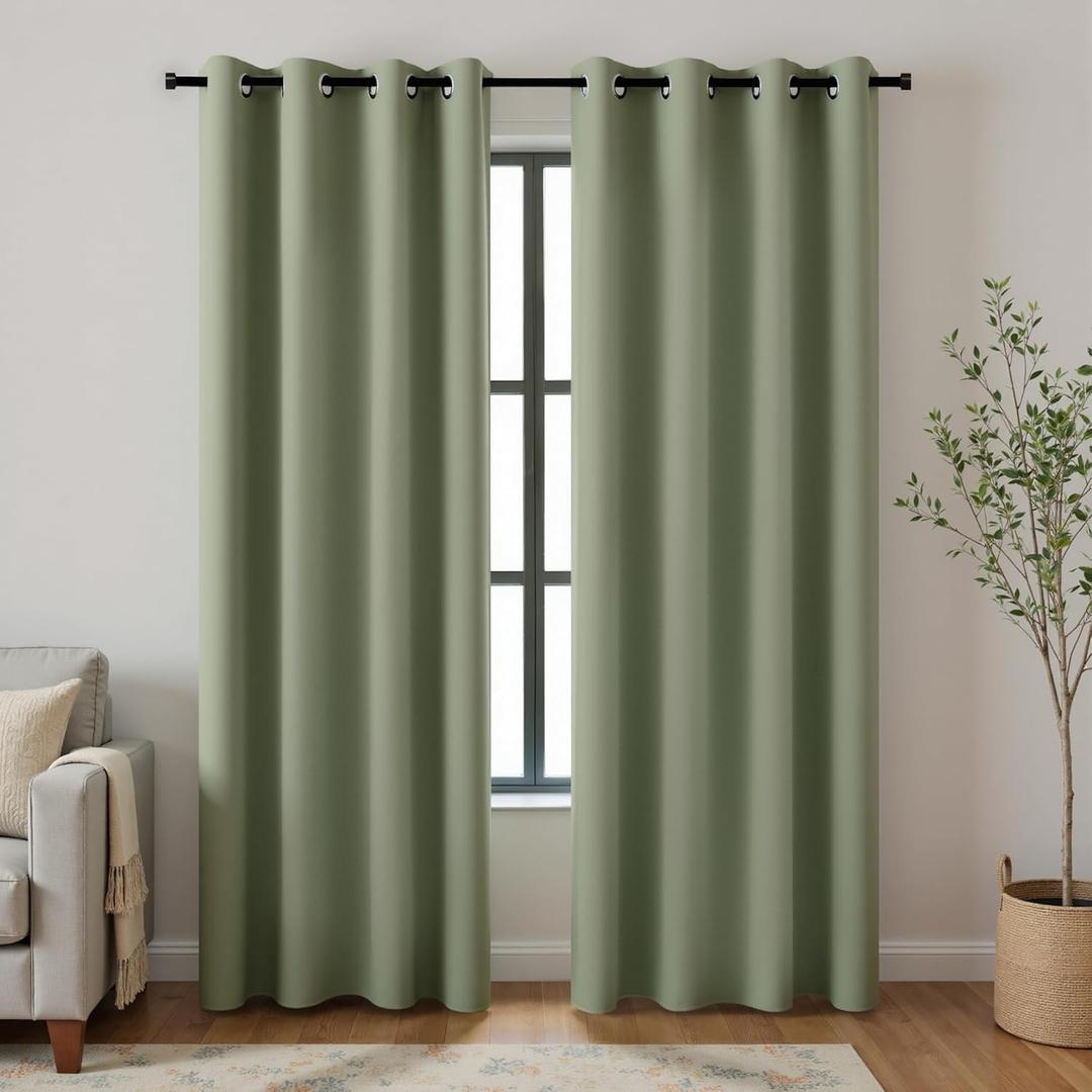 Vintage Black Out Curtains 84 Inch Length 2 Panels Set,Dark Sage Green Thermal Insulated Blackout Window Curtains Drapery Room Darkening Moody Curtain Drapes for Living Room Bedroom 52x84 In Long