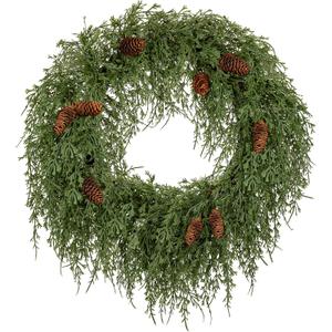 24 inch Christmas Wreath for Front Door, Real Touch Cedar Wreath with Pinecones Large Christmas Door Wreaths Artificial Hanging Pine Wreath for Xmas Indoor Outdoor Windows Holiday Decorations