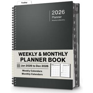 Dunwell 2026 Planner Book 8.5x11, Weekly Monthly Calendar, Jan to Dec, Large Daily Organizer with Laminated Tabs, Bookmark, Notes Section & Stickers (Charcoal Gray)