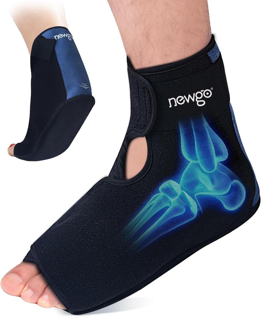 NEWGO Ankle Ice Pack Wrap for Swelling Relief, 2 Hours Long Lasting Cold Therapy Foot Heel Ice Pack Wrap for Plantar Fasciitis Relief, Foot Surgery, Sprained Ankle