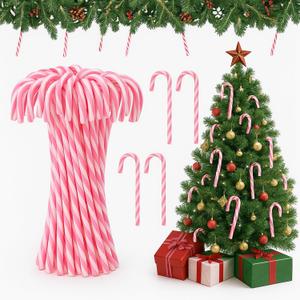 Hicarer 50 Pieces Christmas Plastic Candy Cane 5.9 Inch Christmas Tree Hanging Ornament Decoration Twisted Tree Candy Cane Ornament for Xmas Holiday Party Favor (Pink and White)