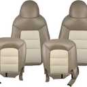 Front Perforated Leather Seat Cover Tan Driver & Passenger Bottom & Lean Back Compatible with Expedition Eddie Bauer 2003-2006
