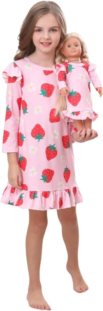 Bow Dream Girl Dress Cute and Matching American Girl Doll Clothes for Girls Pink Strawberry (Pink)