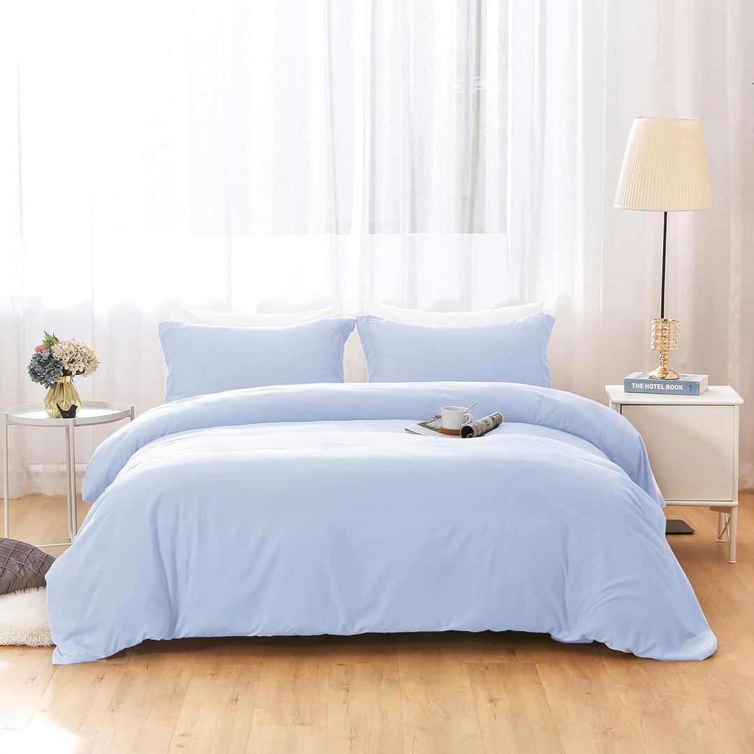 BBANGD Duvet Covers King Size - Ultra Soft and Breathable Bedding King Comforter Cover Set Washed Microfiber 3 Pieces with Zipper Closure Duvet Cover and 2 Pillow Shams (Sky Blue) (King(104" x 90"), Sky Blue)