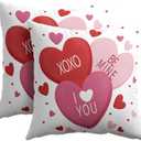 Valentines Day Pillow Covers 18x18 Set of 2 White Pink Heart Throw Pillow Covers Love Pillowcase Linen Decoration Farmhouse Holiday Cozy Soft Cushion Case Couch for Indoor Outdoor Home Decor