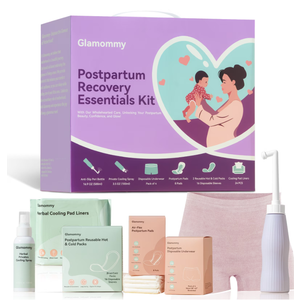 Glamommy Postpartum Recovery Essentials Kit for Mom, Labor & Delivery Postpartum Care, Peri Bottle, Cooling Spray, Disposable Postpartum Underwears, Postpartum Pads, Hot&Cold Packs, Soothing Liners