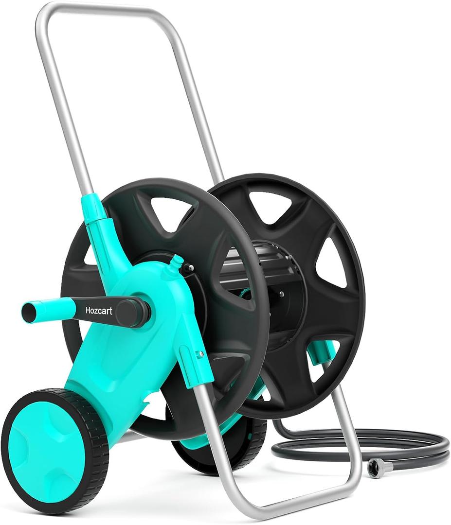 Portable Garden Hose Reel Cart, Hold Up to 100-120 Ft of 5/8 Inch Hose,Metal Garden Water Pipe Holders Mobile Tools with 2 Wheels for Outside Hose Storage