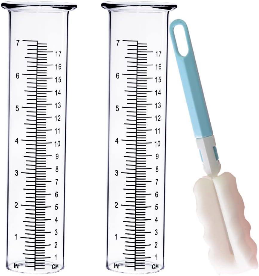 BIUWING 7 inch Rain Gauge Replacement Tube Glass for Yard Garden and Outdoor Home, with Tube Brush, Best Rated,2 Packs