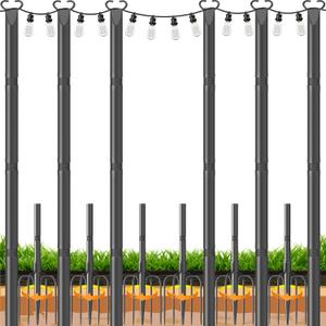 10Ft String Light Poles 6 Pack,Poles for Outdoor String Lights with Fork and Fence Clamp,Hanging Lights Metal Stand Post for Deck Patio Backyard Garden Decorations