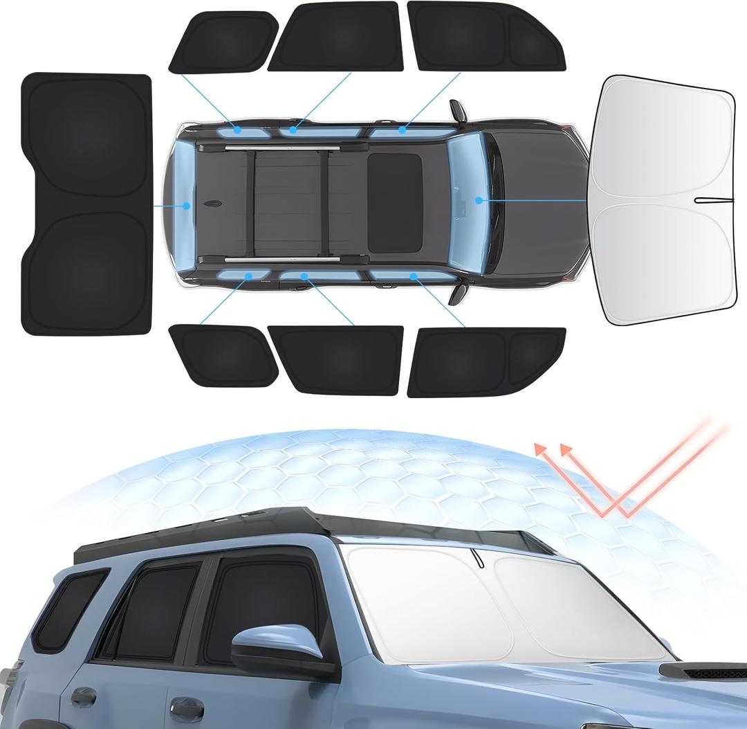 8PCS 4Runner Sun Shade for Toyota 4Runner 2010-2024 Full Privacy Side Rear Window Shade Cover Foldable Sun Visor Protector Blocks UV&Heat 4Runner Interior Accessories