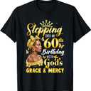 Stepping Into My 60Th Birthday Afro Woman Religious Birthday T-Shirt, Small