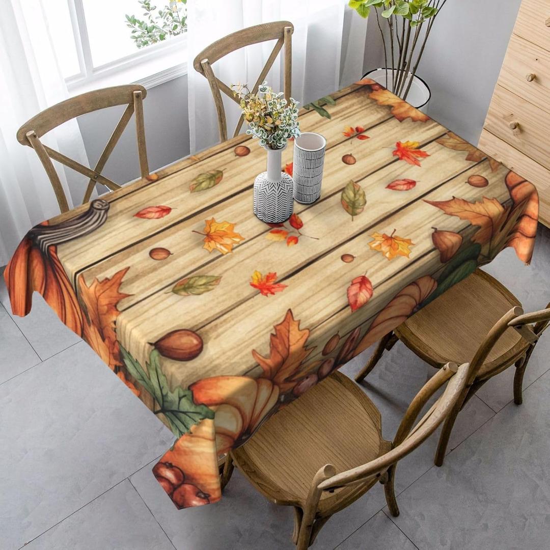 Fall Wooden Rectangle Tablecloth Washable Table Cloth 60x90 Inch Table Cover Waterproof for Decoration Kitchen Dining Room