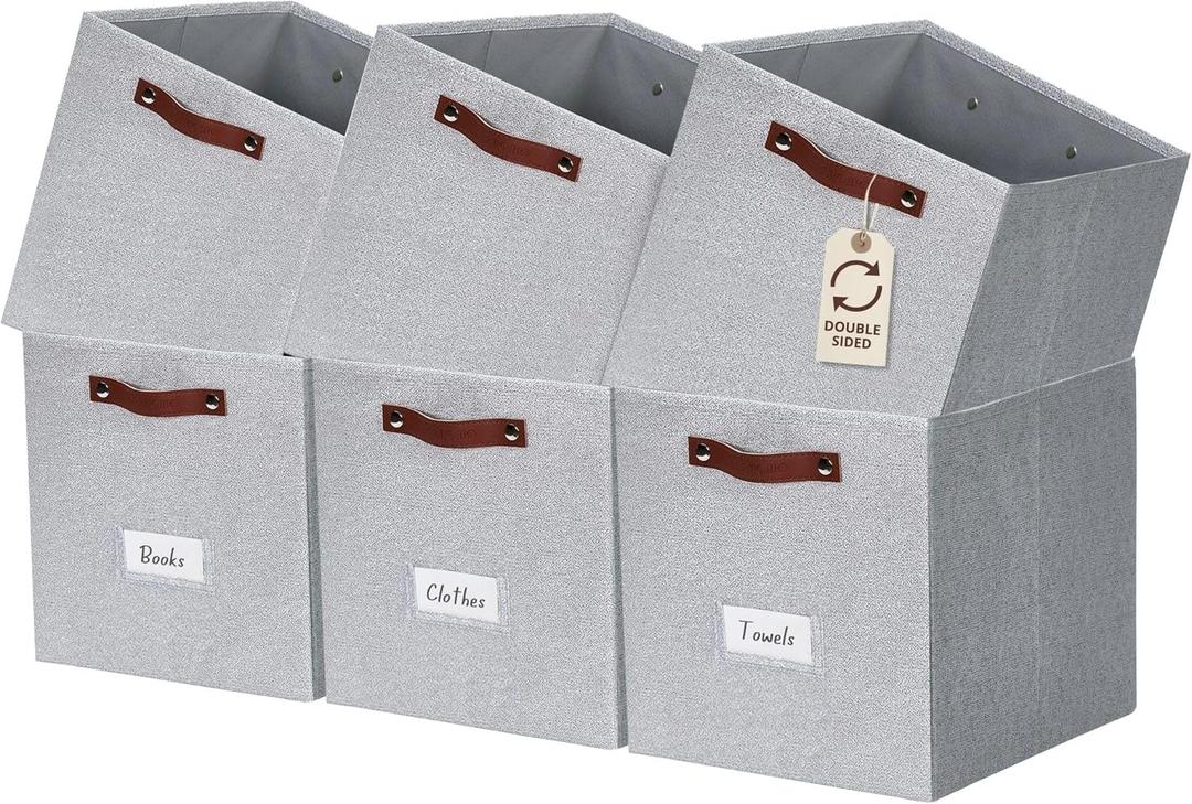 DECOMOMO Storage Cubes, 13x13x13 Storage Cube Bins with Labels, Fabric Organizer Bins (13" / 6pcs, Light Texture Grey)