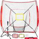 Storgem Baseball and Softball Practice Net 7×7ft Portable Hitting Pitching Batting Training Net Baseball Backstop Net with Batting Tee and Strike Zone and Bow Frame, 7x7ft