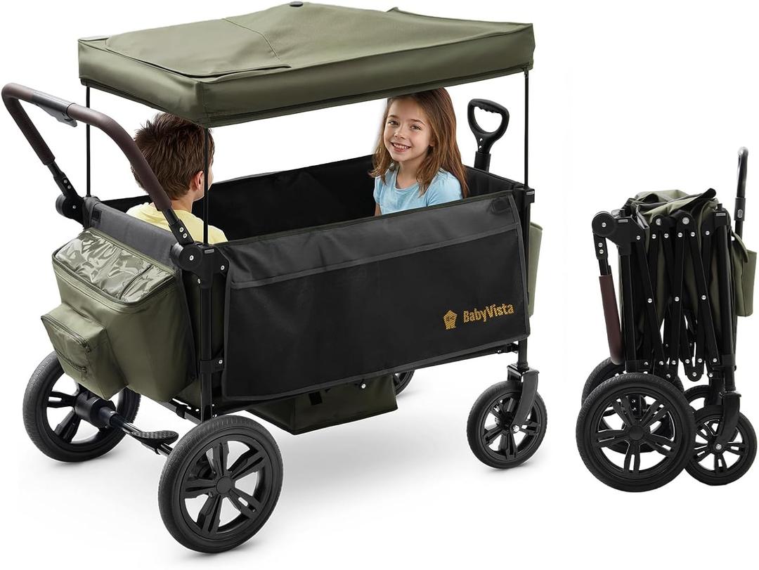 Stroller Wagon for Kids, One-Hand Adjustable Push/Pull Handle, Spacious Storage, 8"/12" All-Terrain Wheels, Canopy with Bug Net, Wagon Stroller for Daily Walks, Short Trips & Grocery Runs