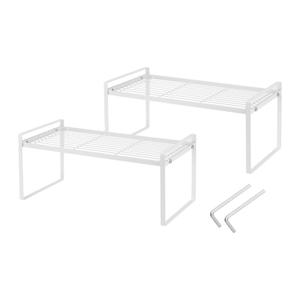 PATIKIL Kitchen Cabinet Organizer Shelves, 2 Pack Stackable Cabinet Shelves Organizer Counter Organizer Rack for Pantry Bedroom Office L16.5in W8.3in H9.4in, White