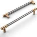 Amerdeco 10 Pack Champagne Bronze and Brushed Nickel Knurled Cabinet Pulls 7.5 Inch Hole Center to Hole Center Kitchen Cabinet Handles for Drawer Dresser, Cupboard and Wardrobe ZH0040