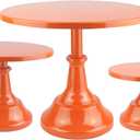 3 Piece Orange Cake Stands Set Metal Cupcake Pedestal Table Dessert Display Stand with Tall Base Decoration Serving Platter for Baby Shower Wedding Birthday Parties Celebration