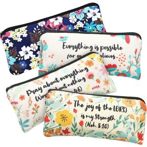 Outus 4 Pieces Inspirational Bible Verse Pencil Pouch Christian Pencil Case Scripture Makeup Bags Canvas Cosmetic Bags for Students Office Journaling Supplies (Bible Verse Pattern,7.8 x 3.8 Inch)
