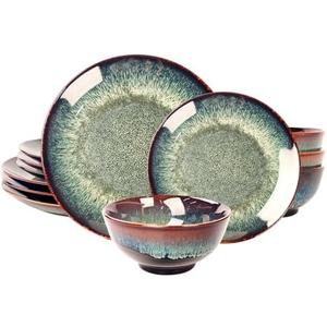 jinsongdafa Dinner Set 9 Pieces - Round Reactive Glaze Tableware - Kitchen Dinnerware Porcelain Crockery with Dinner Plate, Bowl and Soup Plate Service for 4, Microwave Dishwasher Safe, Set (No.2)