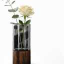 10" Tall Wood Glass Vase, Wooden Base Cylindrical Flower Vase, Classic Boho Rustic Style for Table, Fireplace, Kitchen, Bedroom, Living Room, Centerpieces Office Desk