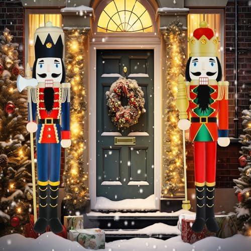 Gisafai 2 Pcs 6ft Large Metal Christmas Nutcracker Outdoor Decoration, Giant Nutcracker Yard Sign with Stakes, Christmas Yard Decor for Garden Pathway Lawn Walkway Holiday Party