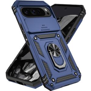 SunStory Compatible with Google Pixel 10/9 Pro XL Case with HD Screen Protector & Slide Camera Cover & Rotated Ring Kickstand, [Military-Grade] Case for Pixel 9/10 Pro XL,Blue