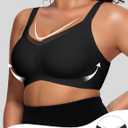 OEAK Womens Wireless Jelly Bras V Mesh Comfortable Bralette Supportive Tshirt Bra No Underwire Seamless Push Up Everyday Bras (Black, XXXL)