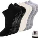5 Pairs Pilates Socks with Grips for Women Non Slip Grip Yoga Crew Socks for Barre Hospital Barefoot Workout