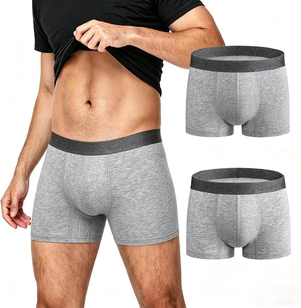 BATTEWA Mens Incontinence Underwear Washable, Leak Proof Underwear for Men,with Front Absorbency Area for Urine Leakage Protective 50ml. (Large, 2 Gray)