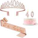 40th Birthday Decoration for Women with Rose Gold Sash, Tiara,Numbers Candles, Sincere 40th Birthday Gifts for Women