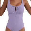 Aleumdr Womens Textured One Piece Swimsuit Tummy Control Bathing Suit Tie Knot Cutout Swimwear (Small, Lavender Purple Textured)