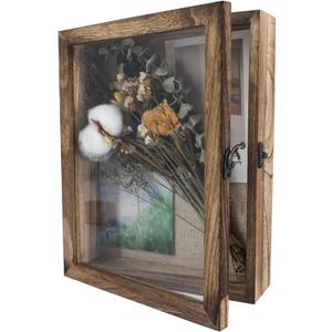 GraduatePro Shadow Box Frame 8x10 Display Case with Linen Back, Real Glass Window Door with Hinge, Picture Frame Wedding Bouquet Memorabilia Medals Photos Memory Box for Keepsakes, Carbonized Black