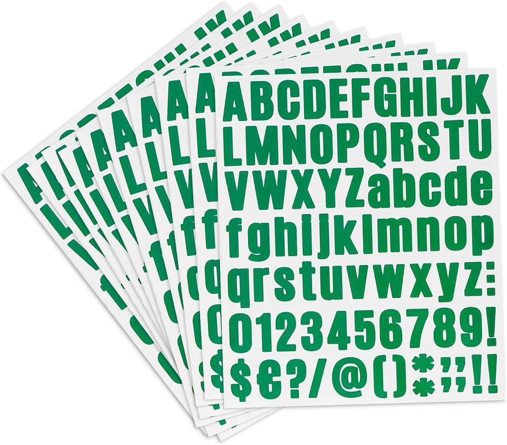 Vinyl Alphabet Stickers - 10 Sheets, 1 inch Self-Adhesive, Green Letter Decals for Mailbox, Scrapbooking, DIY Crafts, Classroom Decor, Door Car, Pack of 3