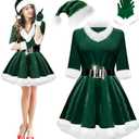 Mrs. Claus Costumes for Women 4PCS Santa Claus Costume Women Velvet Santa Dress Hat for Christmas Party, XXL