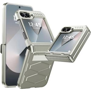 Vizvera for Samsung Galaxy Z Flip 6 Case with Hinge Protection, Built-in Screen Protector Shockproof All-Inclusive Phone Cover for Z Flip 6/Z Flip 7 FE-Natural Titanium