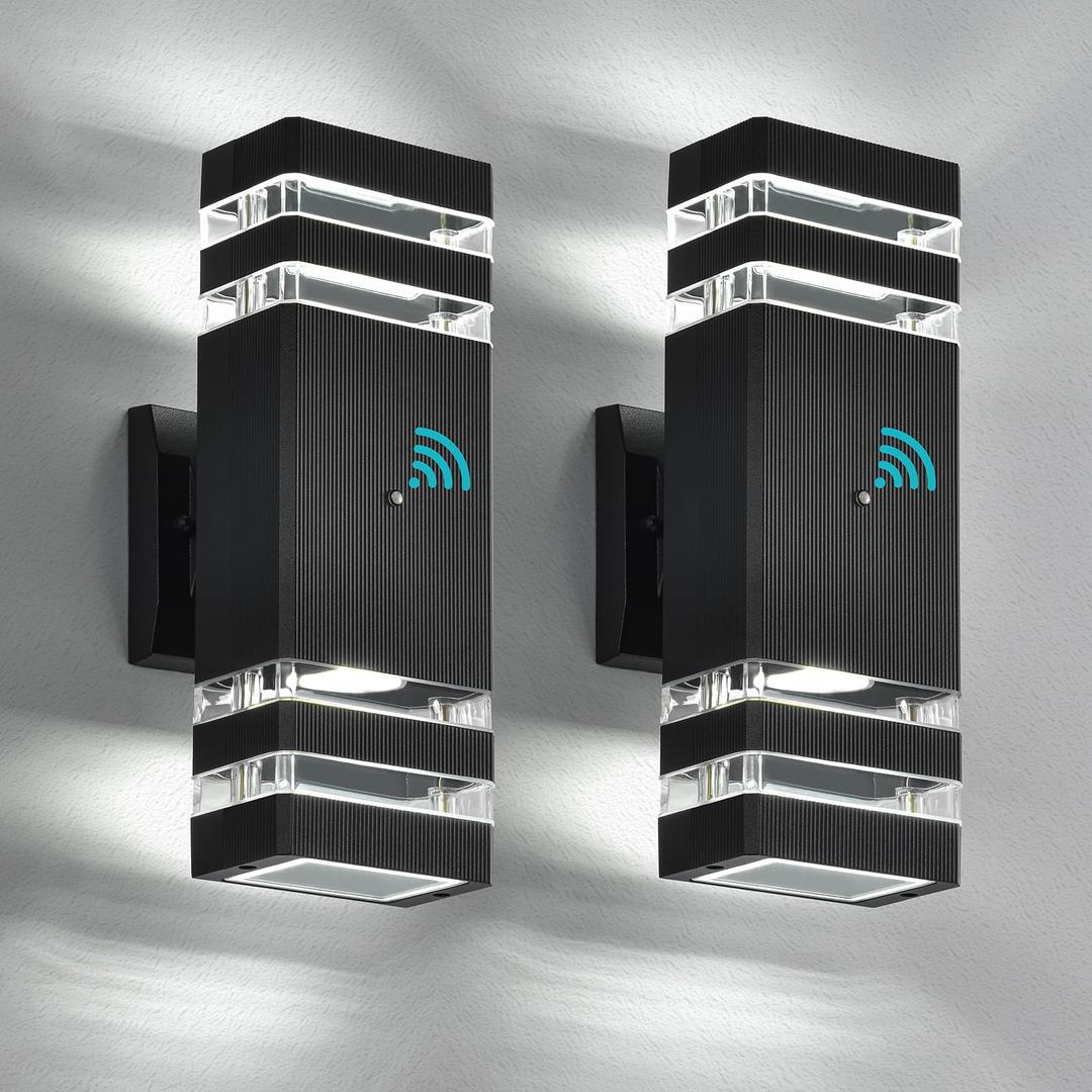 DASTOR Dusk to Dawn Outdoor Wall Lights, 2-Layer Up Down Outdoor House Lights, Waterproof Exterior Sconce Wall Lighting Fixtures for Porch Garage (Cool White)