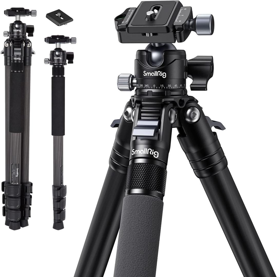 SmallRig AP-10 Carbon Fiber Tripod, 52.4" Lightweight Compact Camera Tripod with Detachable Monopod, 360 Ball Head with Payload 5 kg/11 lb, Quick Release Plate for Canon for Sony, DSLR Camera, Phone
