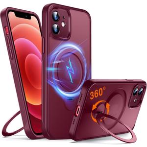 360 O-Ring MagStander for iPhone 12 Case, iPhone 12 Pro Case with Magnetic Stand Ring Holder [Compatible with MagSafe] [Military Shockproof] Kickstand iPhone 12/12 Pro Phone Cover Burgundy
