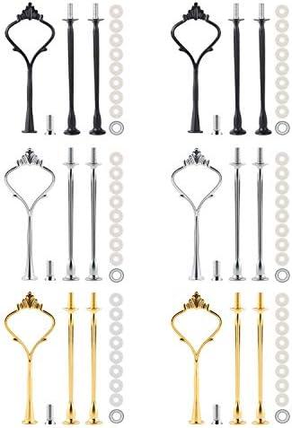 3 Tiered Tray Hardware, 6 Sets Cake Tray Stand Fittings Hardware for Cake Stand Mold, Decoration Accessories for Wedding Banquet Family Banquet,2Golden, 1Silver, 1Black
