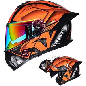 TRIPERSON Modular Motorcycle Helmet, Flip-Up Full Face Helmet with Dual Visor, DOT Approved for Adult Men and Women, Street Bike Racing Helmet (Orange Knight, XXXL, Colorful)