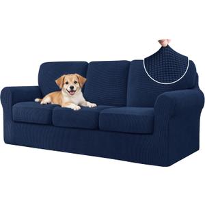 CHUN YI 7 Piece Couch Covers Sofa Covers Washable, Stretch Sofa Slipcovers for 3 Cushion Couch with Seperate Backrest and Cushion Covers, Anti Slip Furniture Protector for Dogs Pets (Large, Dark Blue)