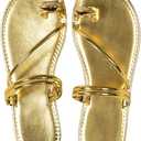 Verdusa Women's Metallic Open Toe Ring Sandals Summer Strappy Flat Sandals (7, Gold)