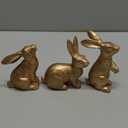 DN DECONATION Golden Polyresin Bunny Decor Rabbit Figurines, Easter Bunny Statue Set of 3 for Spring Tabletop Decor