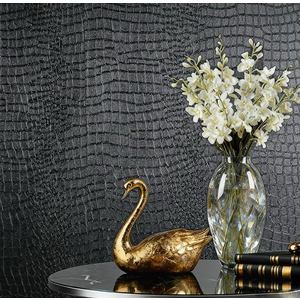 Safiyya Black Peel and Stick Wallpaper 15.75'' X 118'' Crocodile Wallpaper Textured Contact Paper for Cabinets Removable Modern Renter Friendly Wall Paper for Bedroom Bathroom