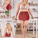 Avidlove Sexy Lingerie Set for Women Plaid Mini Skirt Outfit with Thong Set 4 Piece (XX-Large, B-white)